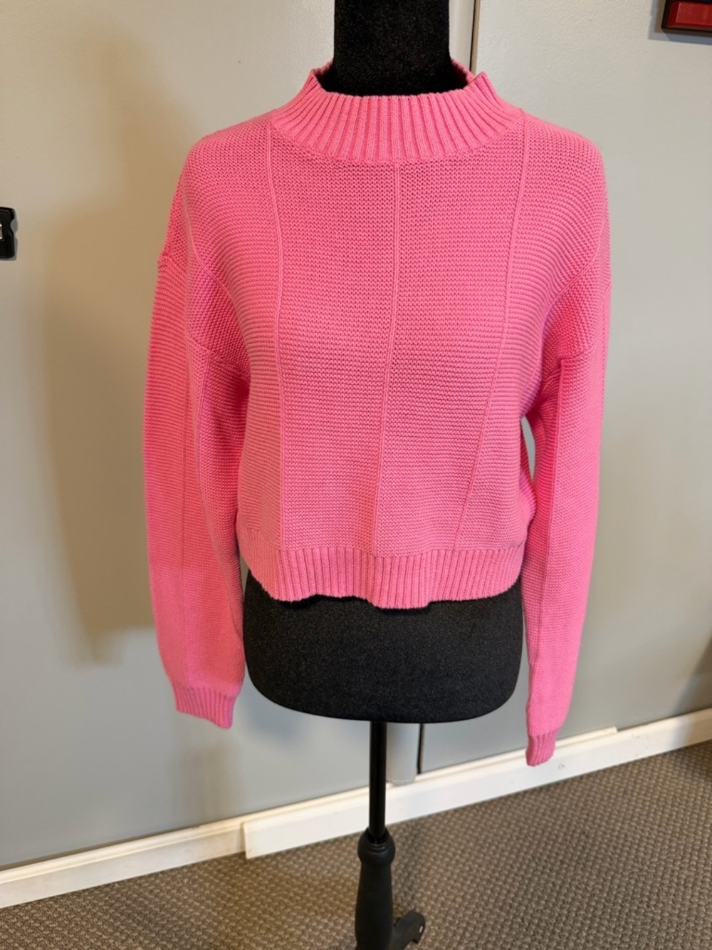 LA Hearts Pink Cropped Sweater Size M Fits S Chunky Knit Mock Neck